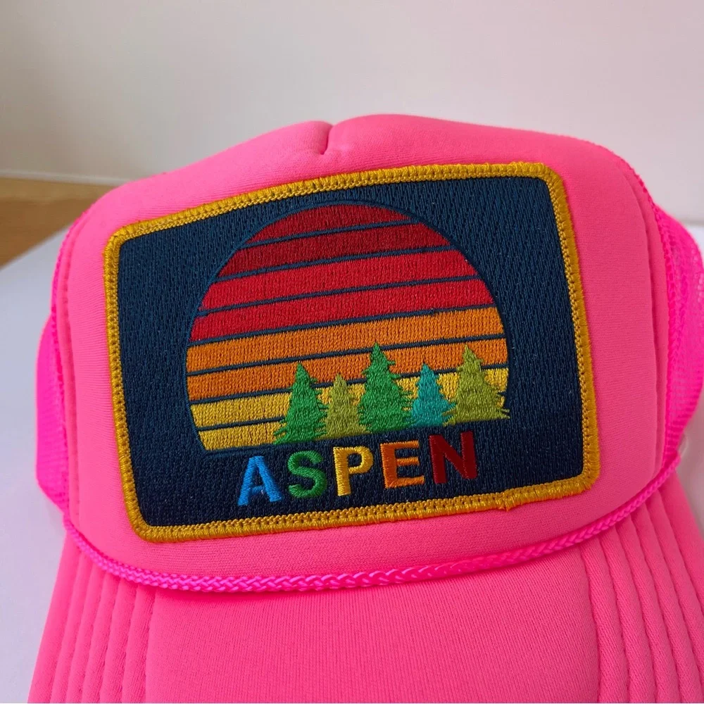 NWT Aviator Nation Pink Trucker Hat Aspen Sunset Rainbow embroidered patch - Picture 8 of 16